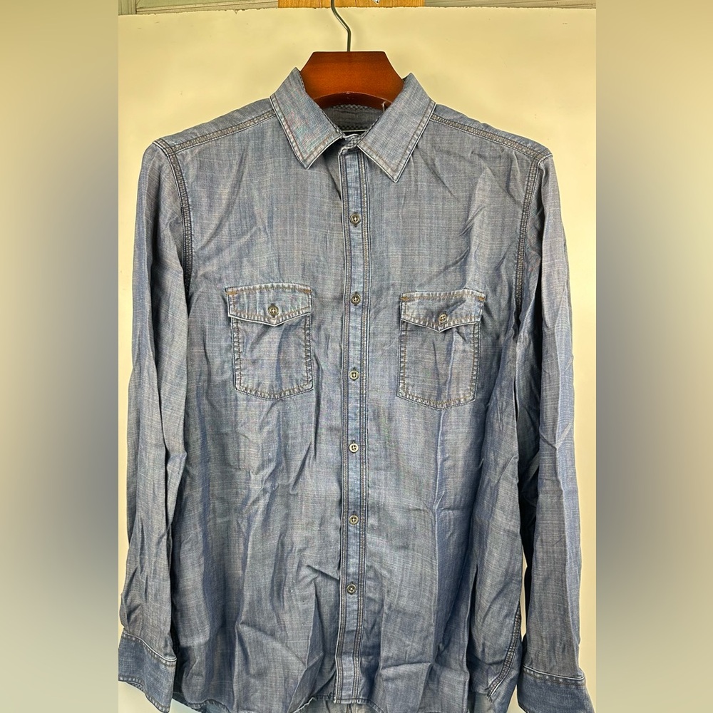 Johnston Murphy‎ Shirt Mens Large 100% Tencel Double Pocket Longsleeve